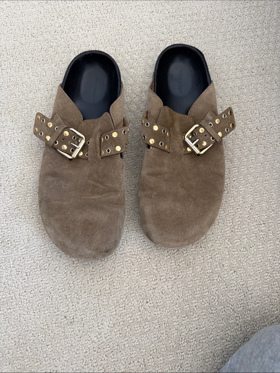 Isabel Marant Shoes - Isabel Marant Brown Suede Studded Buckle Mules